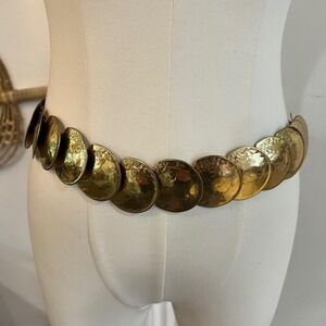 Vintage Gold Coin Belt Stretch Disc Medallion Boho Statement Waist Belt XL